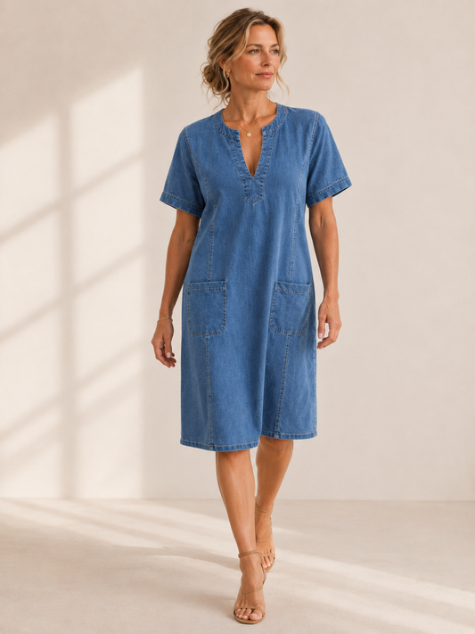 Thea – Legeres Jeanskleid mit V-Ausschnitt