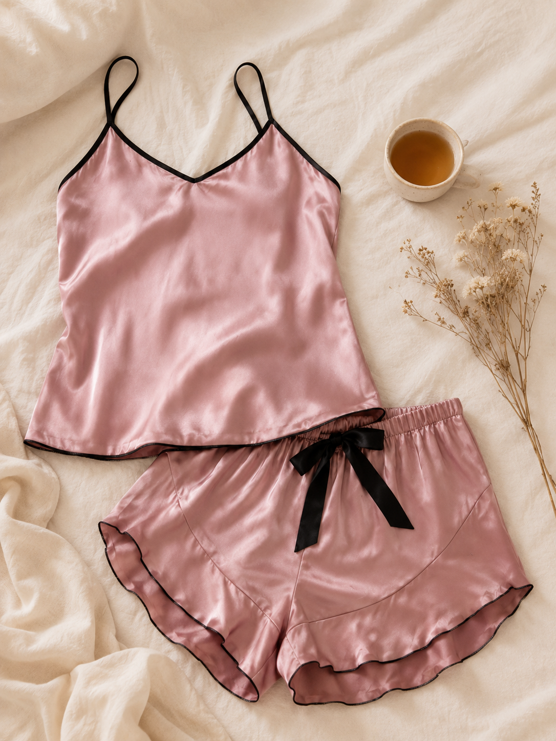 Mia – Satin-Pyjama-Set (Top & Shorts)