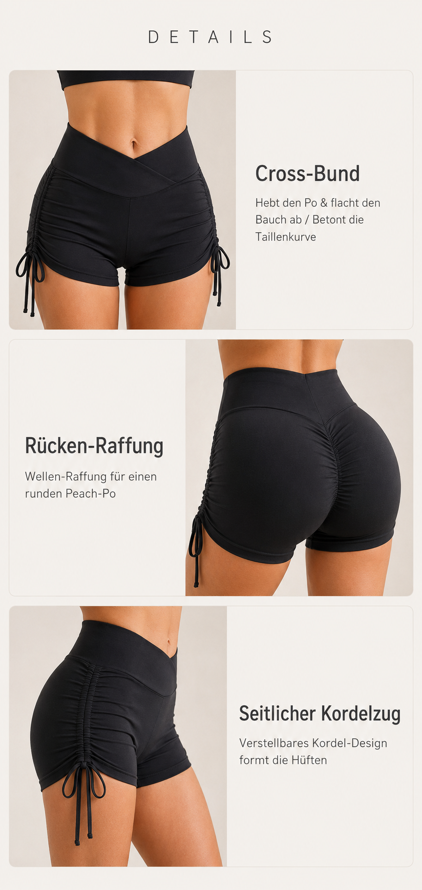 Lina – Scrunch-Yoga-Shorts mit Kordelzug