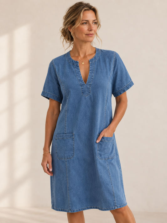 Thea – Legeres Jeanskleid mit V-Ausschnitt